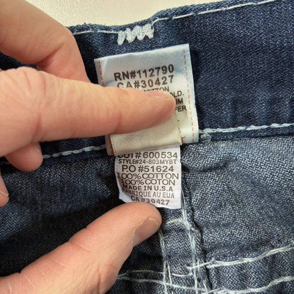 True Religion Jeans 34x33‎ Blue Denim Acid Wash Flap Pocket Thick Made in USA